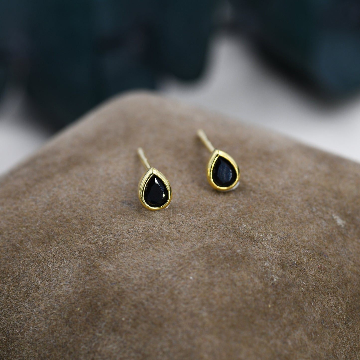 Extra Tiny Black CZ Droplet Stud Earrings in Sterling Silver, Silver or Gold, Black CZ Stud Earrings