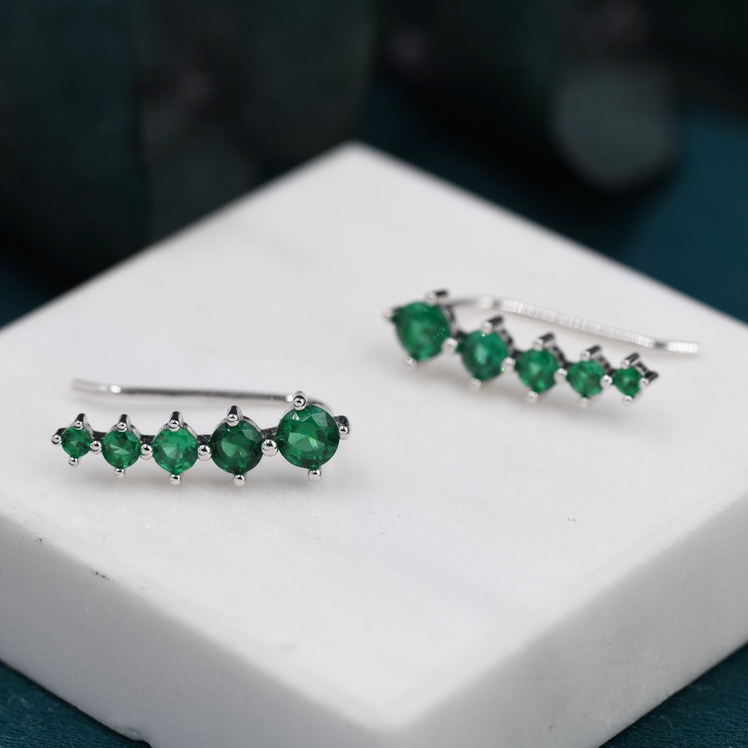 Emerald Green CZ Crawler Earrings in Sterling Silver, Silver or Gold, Dotted Ear Crawlers, Dots Crawler, Bobble Crawlers