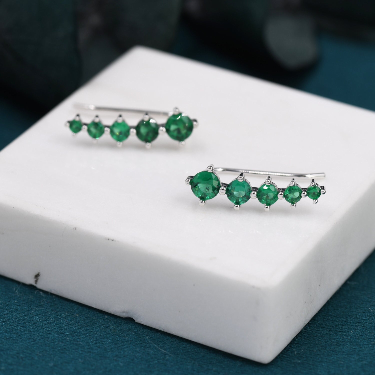 Emerald Green CZ Crawler Earrings in Sterling Silver, Silver or Gold, Dotted Ear Crawlers, Dots Crawler, Bobble Crawlers