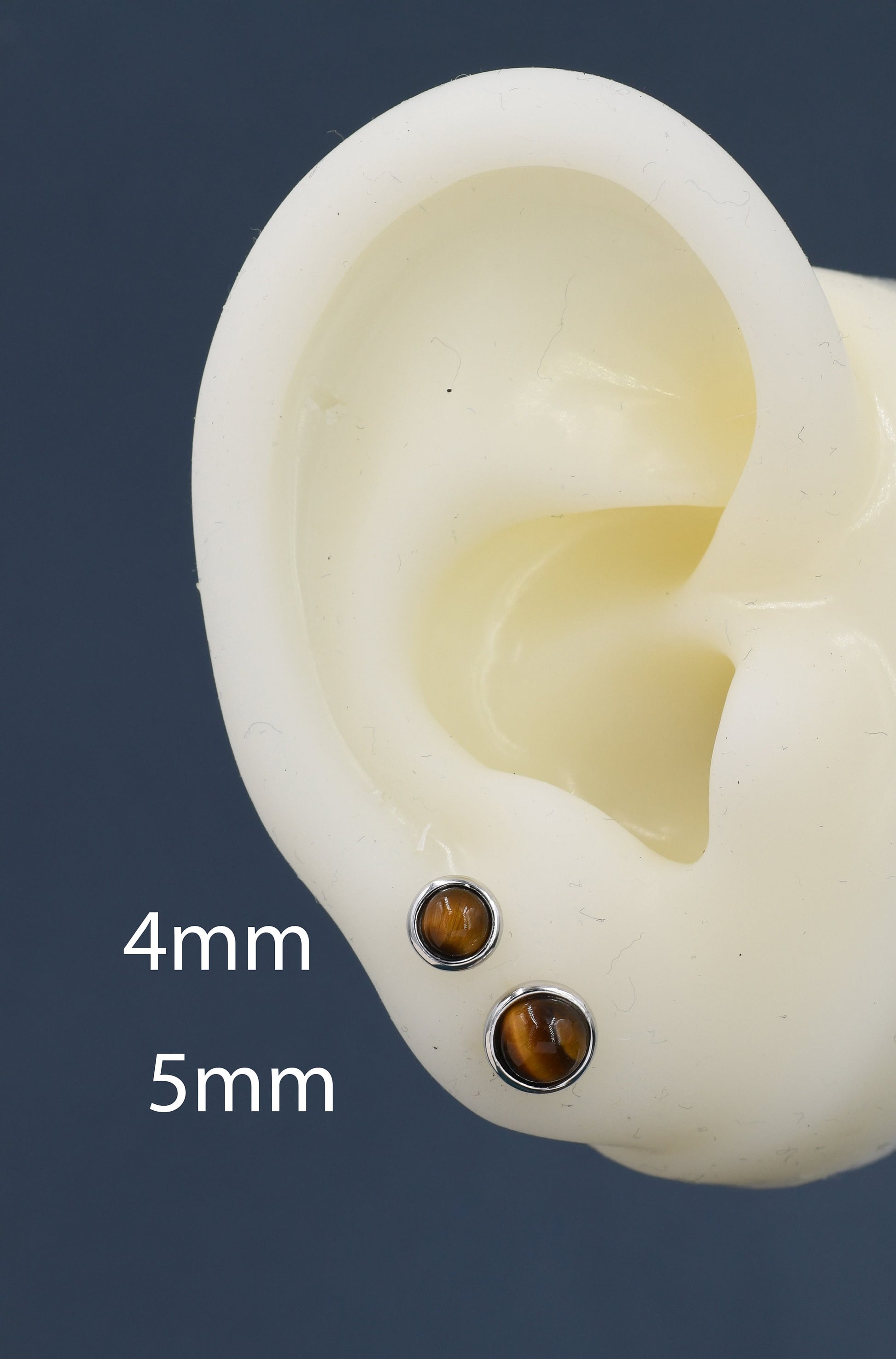 Genuine Tiger's Eye Stud Earrings in Sterling Silver, 4mm, 5mm and 6mm, Cabochon Bezel Stud Earrings, Tiger Eye Stone