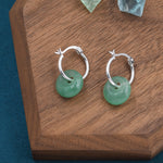 Sterling Silver Dangling Green Aventurine Jade Donut Hoop Earrings, Detachable Green Jade Coin Charm Dangle Hoop Earrings, Silver or Gold