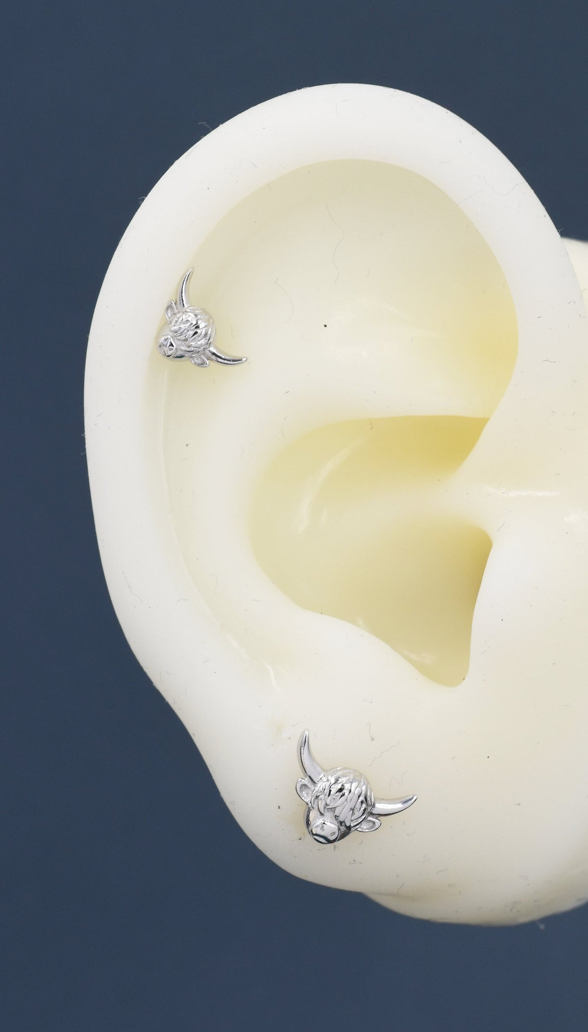 Tiny Highland Cow 18G Screw Back Earrings in Sterling Silver, Animal Earrings