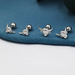 Tiny Highland Cow 18G Screw Back Earrings in Sterling Silver, Animal Earrings