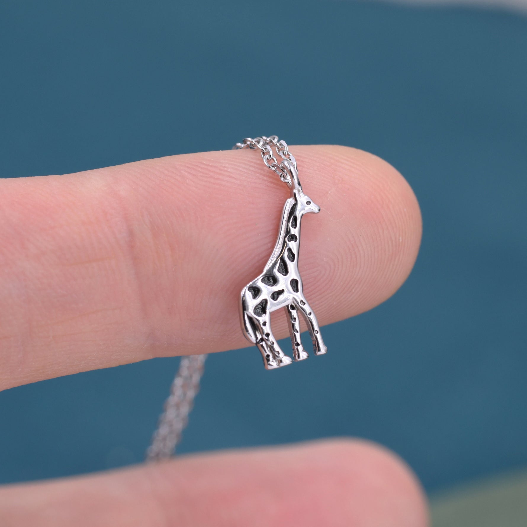Very Small Giraffe Necklace in Sterling Silver, Adjustable 16'' - 18''; - Cute Quirky and Fun Jewellery, Giraffe Pendant Necklace