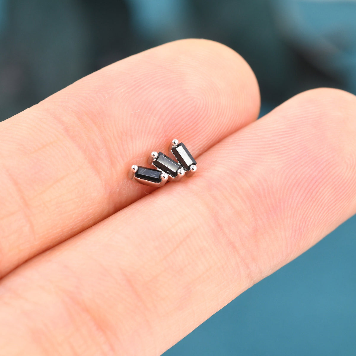 Triple Black Baguette CZ Screw back Earrings in Sterling Silver, Silver or Gold, Baguette Cluster Screwback Earrings