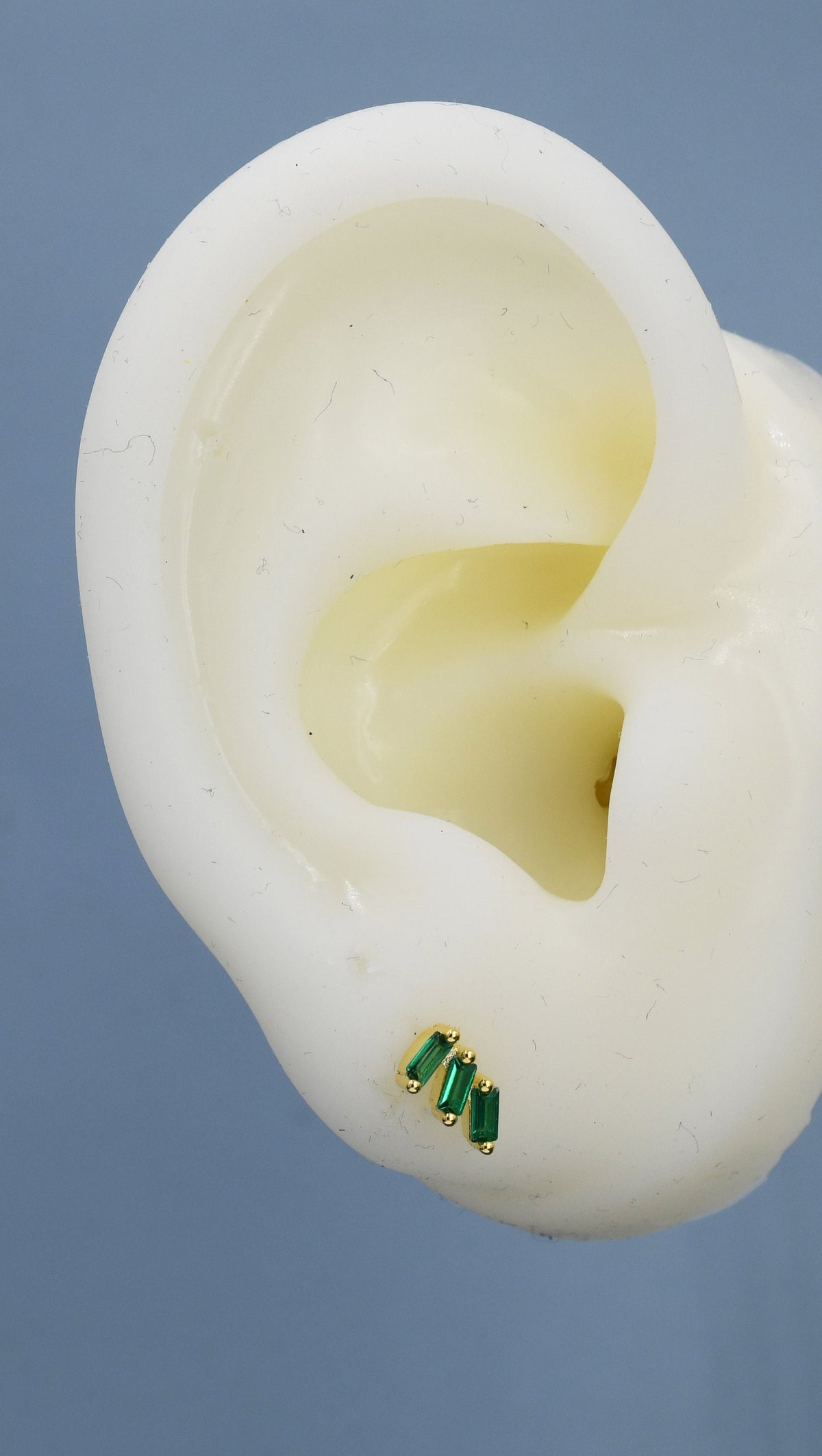 Emerald Green Baguette Trio CZ Screw back Earrings in Sterling Silver, Silver or Gold, Baguette Cluster Screwback Earrings