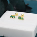 Emerald Green Baguette Trio CZ Screw back Earrings in Sterling Silver, Silver or Gold, Baguette Cluster Screwback Earrings