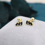 Triple Black Baguette CZ Screw back Earrings in Sterling Silver, Silver or Gold, Baguette Cluster Screwback Earrings