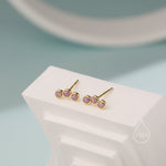 Tiny Purple Opal Trio Stud Earrings in Sterling Silver, Silver or Gold, Curved Bar Three Opal Earrings, Opal Stud, Small Opal Earrings