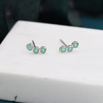 Tiny Green Opal Trio Stud Earrings in Sterling Silver, Silver or Gold, Curved Bar Three Opal Earrings, Opal Stud, Small Opal Earrings