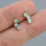 Tiny Green Opal Trio Stud Earrings in Sterling Silver, Silver or Gold, Curved Bar Three Opal Earrings, Opal Stud, Small Opal Earrings