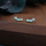 Tiny Green Opal Trio Stud Earrings in Sterling Silver, Silver or Gold, Curved Bar Three Opal Earrings, Opal Stud, Small Opal Earrings