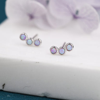 Tiny Pink Opal Trio Stud Earrings in Sterling Silver, Silver or Gold, Curved Bar Three Opal Earrings, Opal Stud, Small Opal Earrings