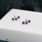 Tiny Black Opal Trio Stud Earrings in Sterling Silver, Silver or Gold, Curved Bar Three Opal Earrings, Opal Stud, Small Opal Earrings