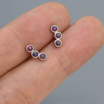 Tiny Black Opal Trio Stud Earrings in Sterling Silver, Silver or Gold, Curved Bar Three Opal Earrings, Opal Stud, Small Opal Earrings