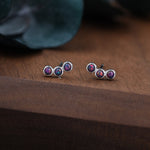 Tiny Black Opal Trio Stud Earrings in Sterling Silver, Silver or Gold, Curved Bar Three Opal Earrings, Opal Stud, Small Opal Earrings