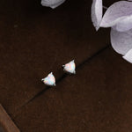 Extra Tiny White Opal Heart Stud Earrings in Sterling Silver - 3mm Fire Opal - Sustainable Lab Opal - Petite Stud Earrings