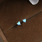 Extra Tiny Cosmic Blue Opal Heart Stud Earrings in Sterling Silver - 3mm Fire Opal - Sustainable Lab Opal - Petite Stud Earrings