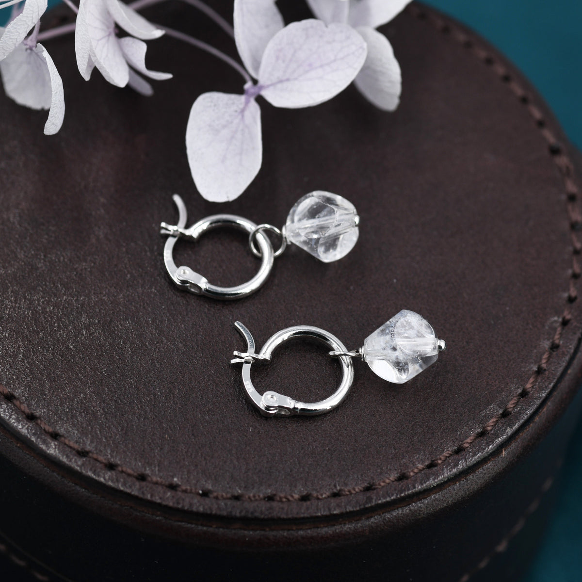 Sterling Silver White Jade Donut Huggie Hoop Earrings, Detachable Natural White Jade Coin Charm Dangle Hoop Earrings, Silver or Gold