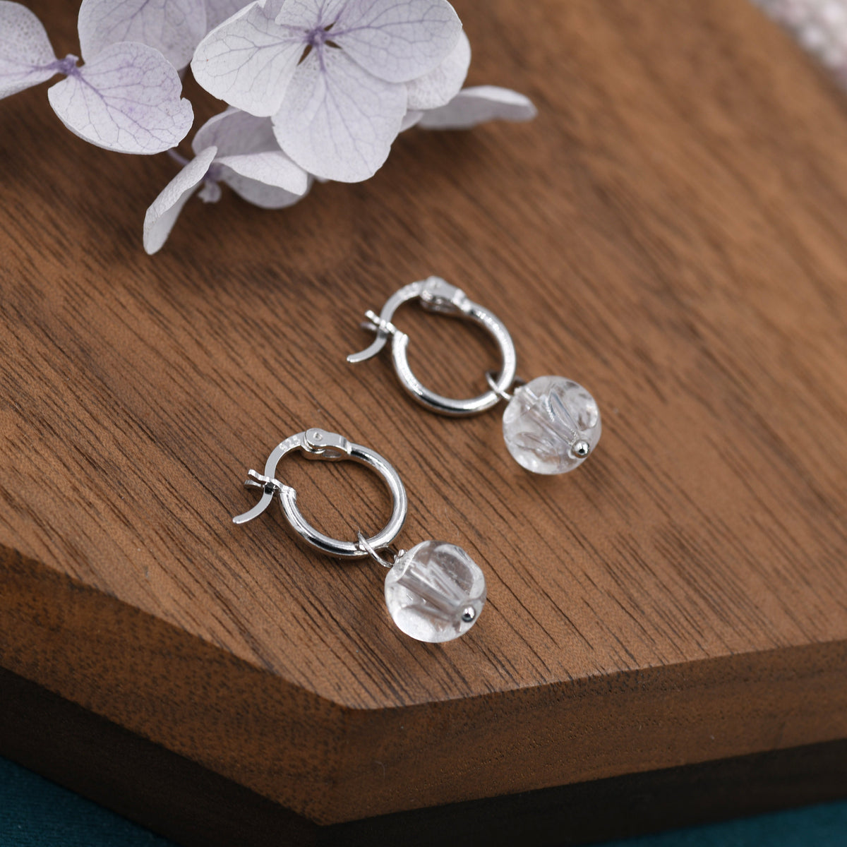 Sterling Silver White Jade Donut Huggie Hoop Earrings, Detachable Natural White Jade Coin Charm Dangle Hoop Earrings, Silver or Gold
