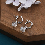Sterling Silver White Jade Donut Huggie Hoop Earrings, Detachable Natural White Jade Coin Charm Dangle Hoop Earrings, Silver or Gold