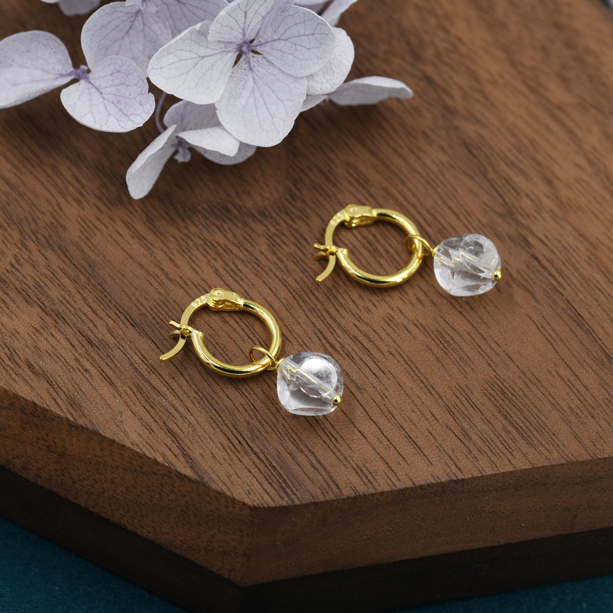 Sterling Silver White Jade Donut Huggie Hoop Earrings, Detachable Natural White Jade Coin Charm Dangle Hoop Earrings, Silver or Gold