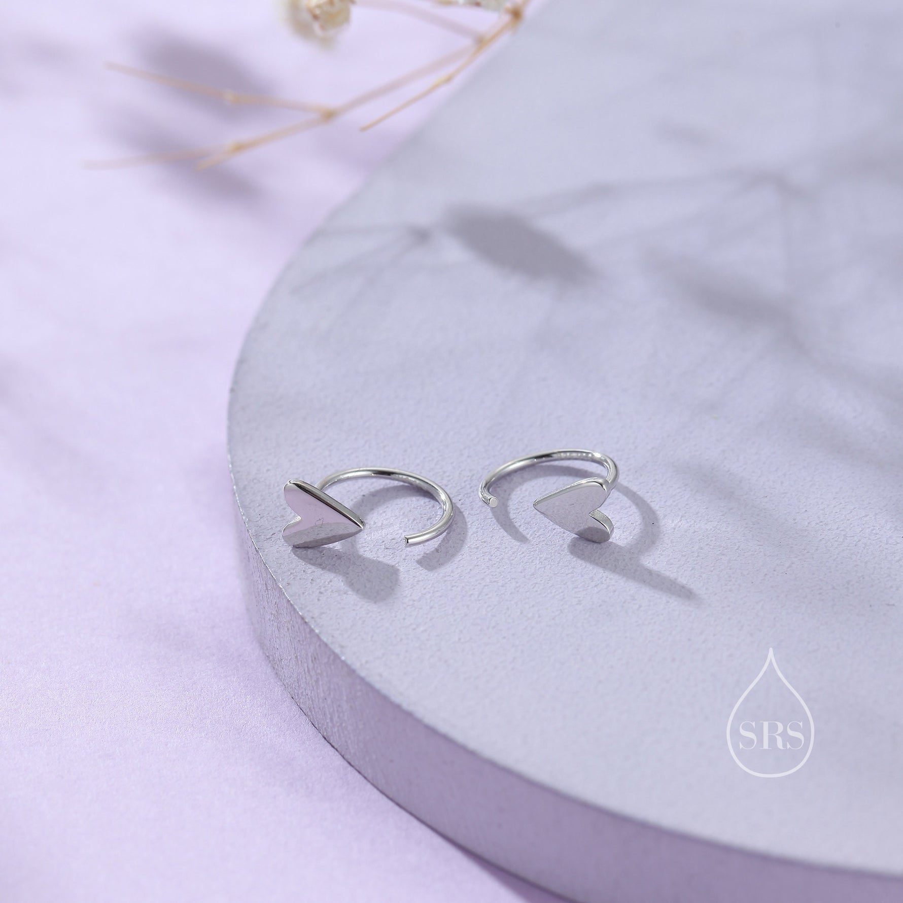 Tiny Skinny Heart Huggie Hoop Earrings in Sterling Silver, Silver, Gold or Rose Gold, Dainty Little Heart Open Threader, Threader Hoop