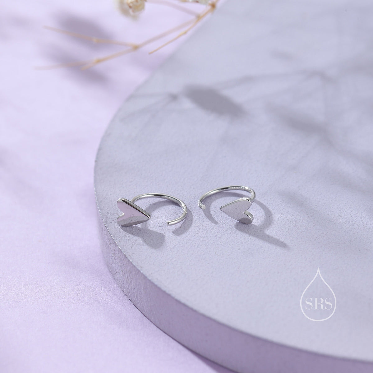 Tiny Skinny Heart Huggie Hoop Earrings in Sterling Silver, Silver, Gold or Rose Gold, Dainty Little Heart Open Threader, Threader Hoop