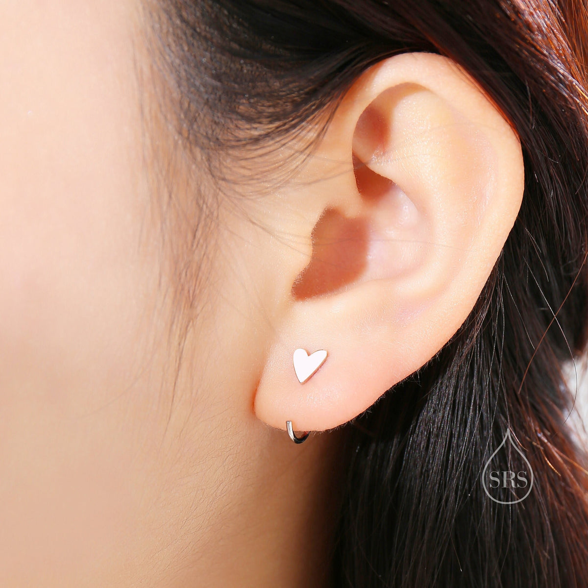 Tiny Skinny Heart Huggie Hoop Earrings in Sterling Silver, Silver, Gold or Rose Gold, Dainty Little Heart Open Threader, Threader Hoop