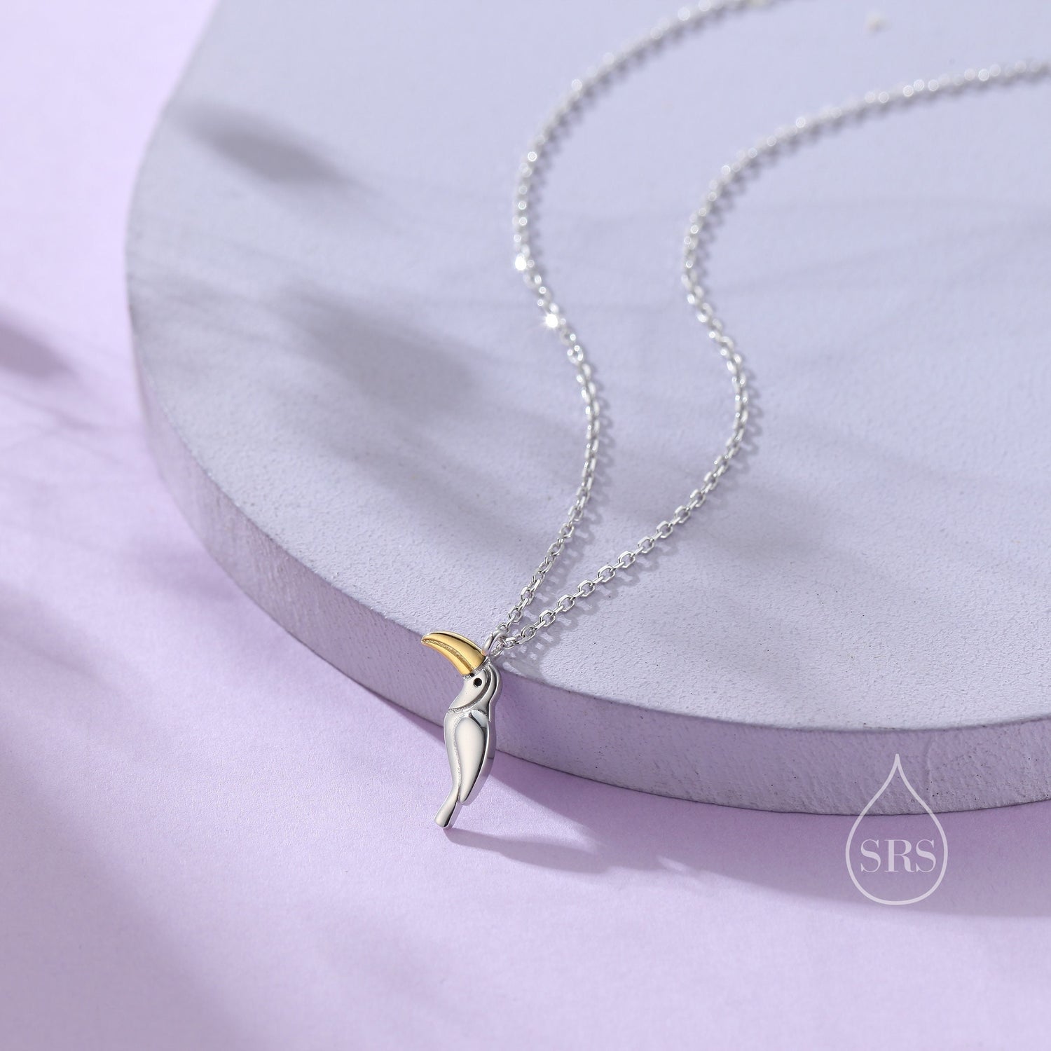 Tiny Toucan Bird Pendant Necklace in Sterling Silver, Cute Bird Necklace, Silver Bird Necklace