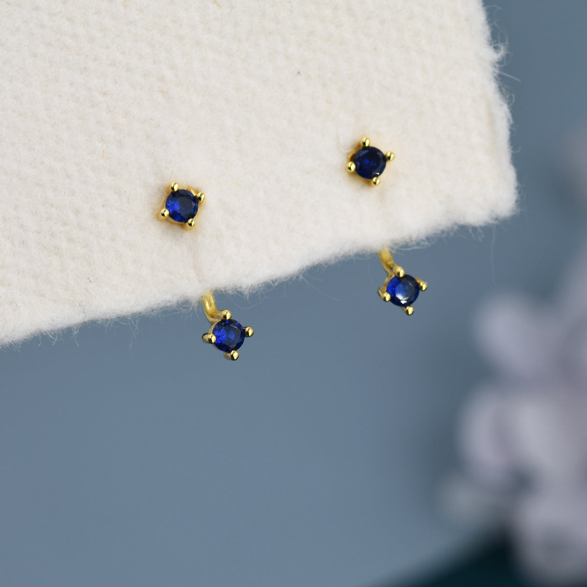 Double Sapphire Blue CZ Ear Jacket in Sterling Silver, Silver or Gold, Front and Back Earrings, Two Part Earrings