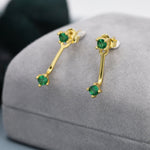 Double Emerald Green CZ Ear Jacket in Sterling Silver, Silver or Gold, Front and Back Earrings, Two Part Earrings