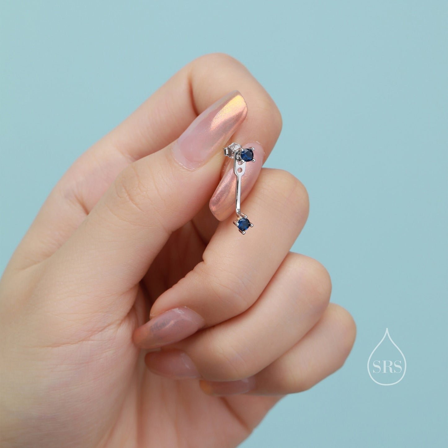 Double CZ Ear Jacket in Sterling Silver, Two Way Earrings, Silver or Gold, Front and Back Earrings, Two Part Earrings