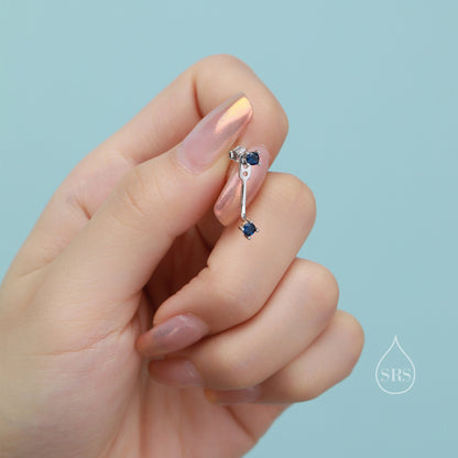 Double Sapphire Blue CZ Ear Jacket in Sterling Silver, Silver or Gold, Front and Back Earrings, Two Part Earrings