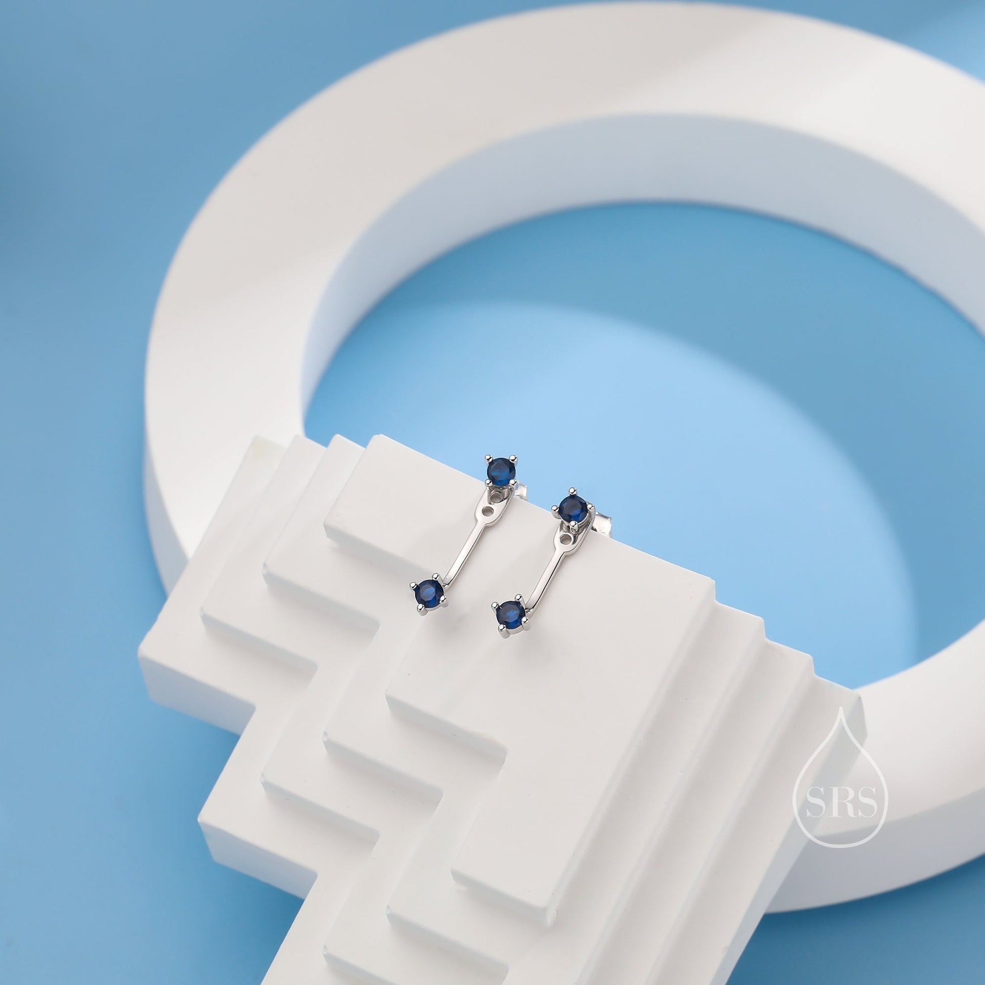 Double CZ Ear Jacket in Sterling Silver, Two Way Earrings, Silver or Gold, Front and Back Earrings, Two Part Earrings