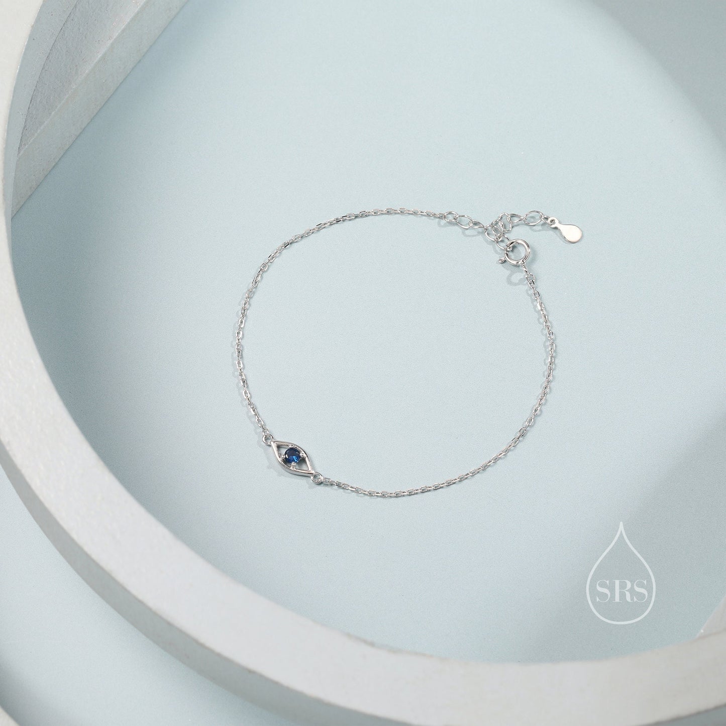 Evil Eye Bracelet in Sterling Silver, Silver or Gold, Hamsa Hand Evil Eye Bracelet, Sapphire Blue CZ Eye Bracelet