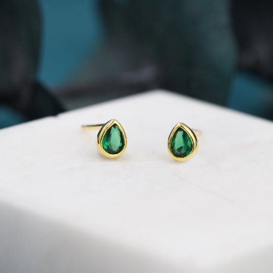 Extra Tiny CZ Droplet Stud Earrings in Sterling Silver, Silver or Gold, 5 colors