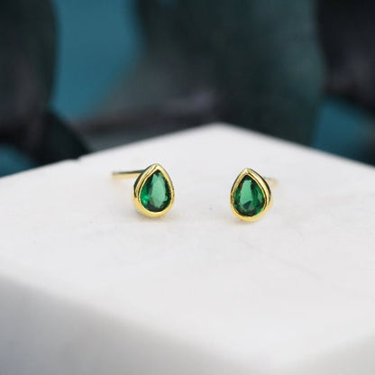 Extra Tiny CZ Droplet Stud Earrings in Sterling Silver, Silver or Gold, 5 colors