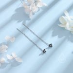 Black Hydrangea Flower CZ Threader Earrings in Sterling Silver, Silver or Gold, Four Dot Crystal Ear Threaders, Flower CZ Earrings
