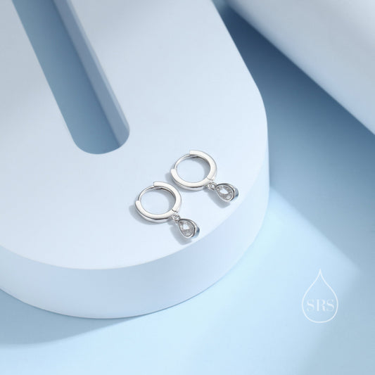 Tiny Droplet CZ Huggie Hoop Earrings in Sterling Silver, Silver or Gold, Geometric Hoop Earrings,