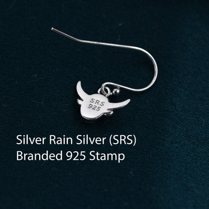 Dangling Highland Cow Drop Earrings in Sterling Silver, Silver or Gold or Rose Gold, Highland Cow Earrings, Cow Hook Earrings, Scottish