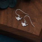 Dangling Highland Cow Drop Earrings in Sterling Silver, Silver or Gold or Rose Gold, Highland Cow Earrings, Cow Hook Earrings, Scottish