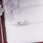 Aurora Borealis Heart Stud Earrings in Sterling Silver, Available in Three Sizes, AB CZ Heart Earrings, Aurora Colour Changing Heart Earring