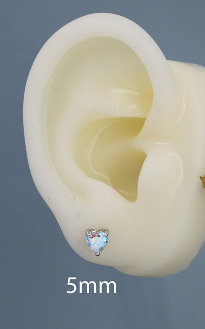 Aurora Borealis Heart Stud Earrings in Sterling Silver, Available in Three Sizes, AB CZ Heart Earrings, Aurora Colour Changing Heart Earring