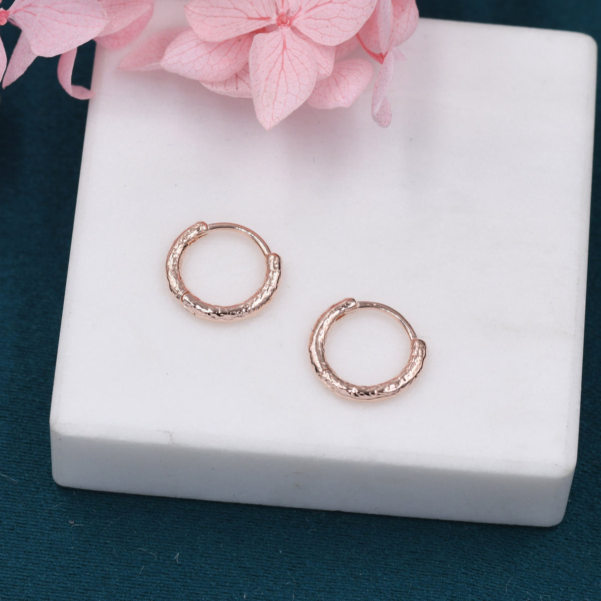 Crumbled Foil Effect Hoop Earrings, 6mm or 8mm, Silver, Gold or Rose Gold, Foil Earrings, Organic Shape Hoops, Hammered Hoops