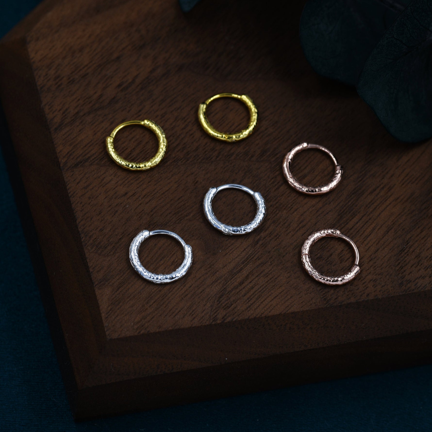 Crumbled Foil Effect Hoop Earrings, 6mm or 8mm, Silver, Gold or Rose Gold, Foil Earrings, Organic Shape Hoops, Hammered Hoops