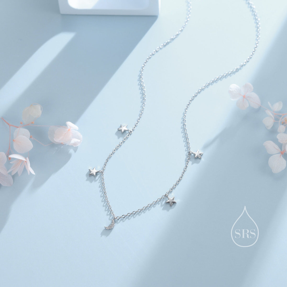 Crescent Moon and Star CZ Charm Necklace in Sterling Silver, Silver or Gold, Star and Moon Necklace, Star Moon Pendant, New Moon Necklace