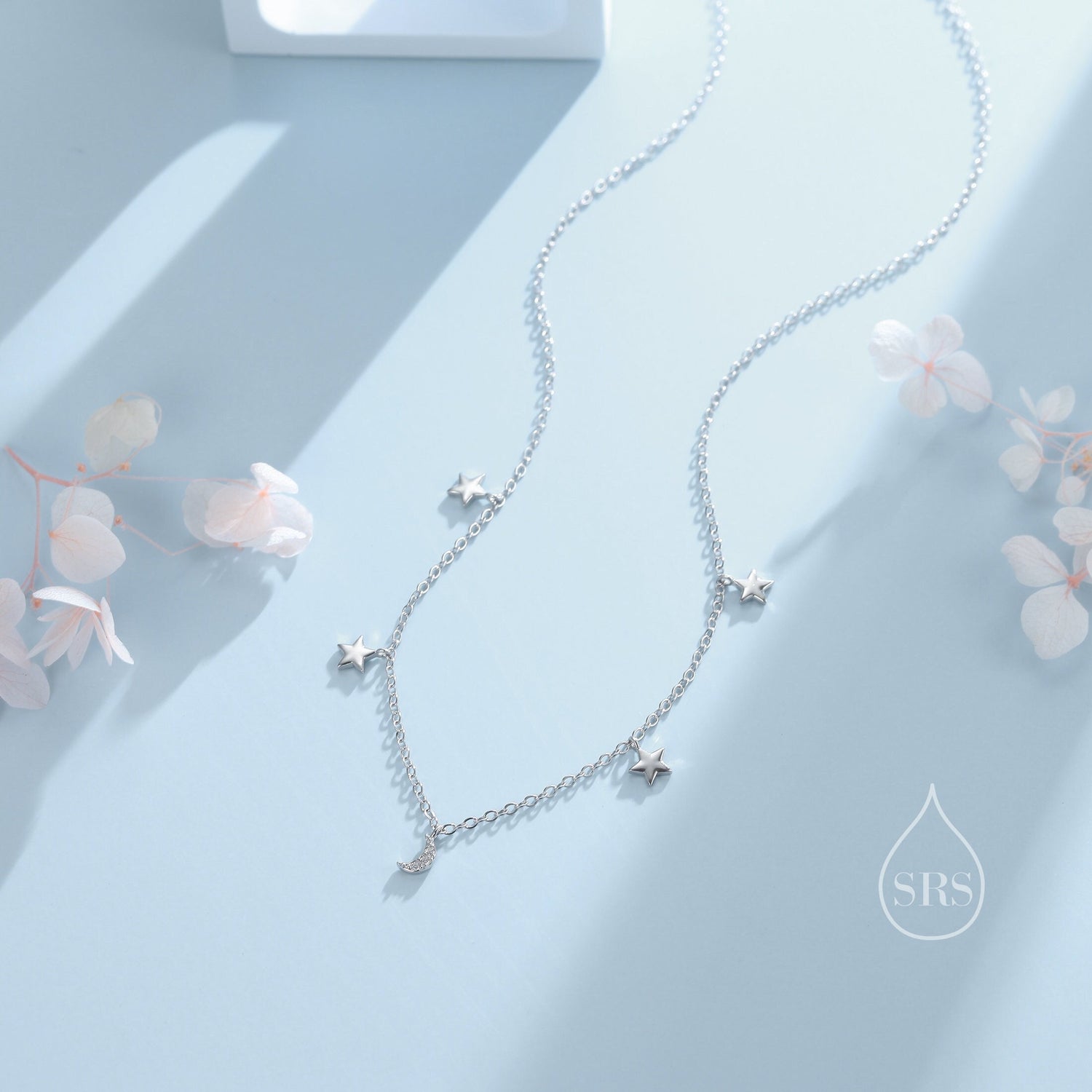 Crescent Moon and Star CZ Charm Necklace in Sterling Silver, Silver or Gold, Star and Moon Necklace, Star Moon Pendant, New Moon Necklace