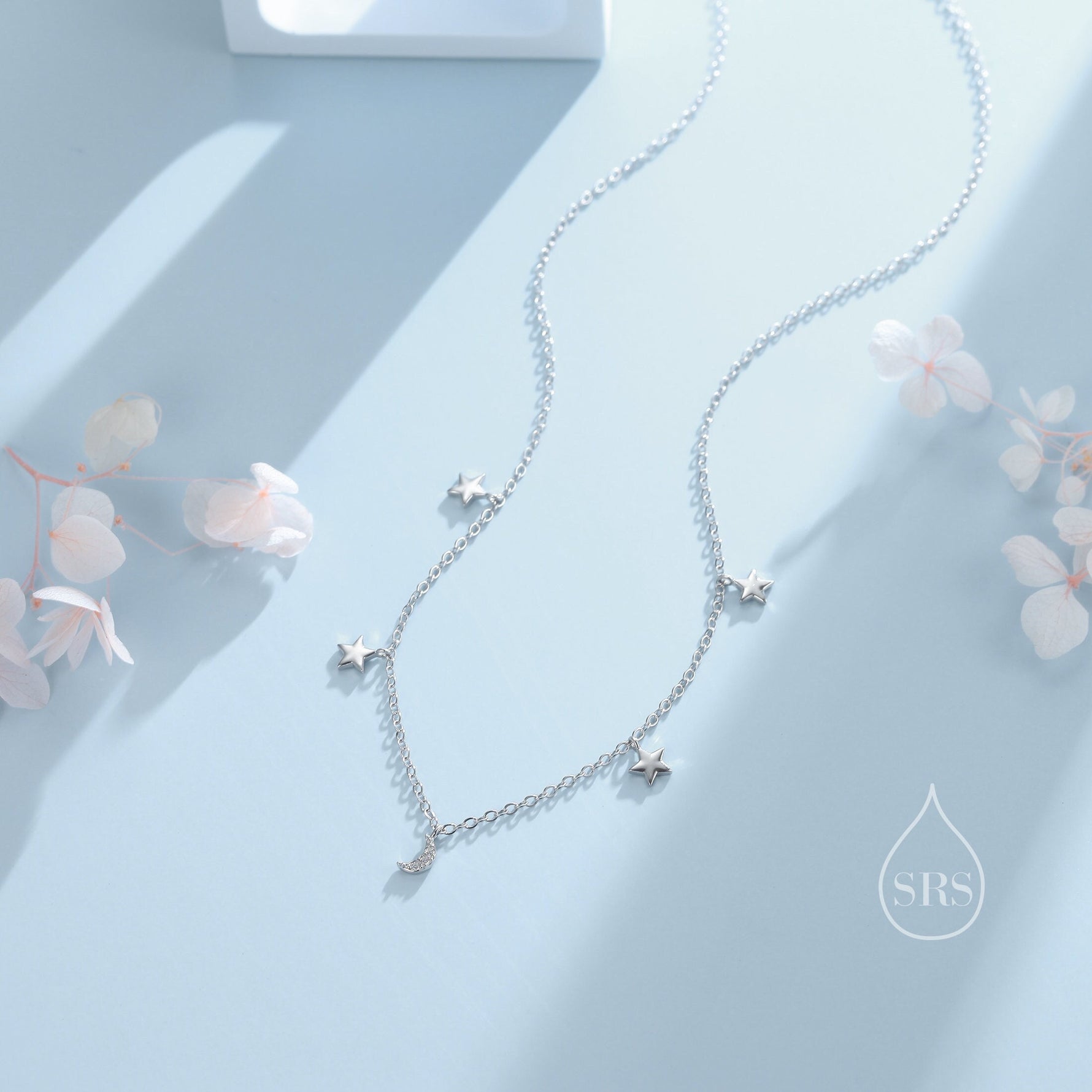 Crescent Moon and Star CZ Charm Necklace in Sterling Silver, Silver or Gold, Star and Moon Necklace, Star Moon Pendant, New Moon Necklace