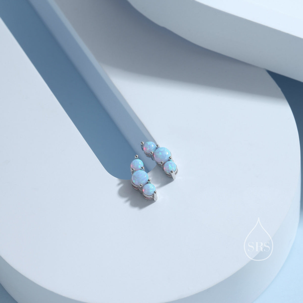 Tiny Blue Opal Trio Stud Earrings in Sterling Silver, Silver or Gold, Three Opal Earrings, Opal Stud, Small Opal Earrings